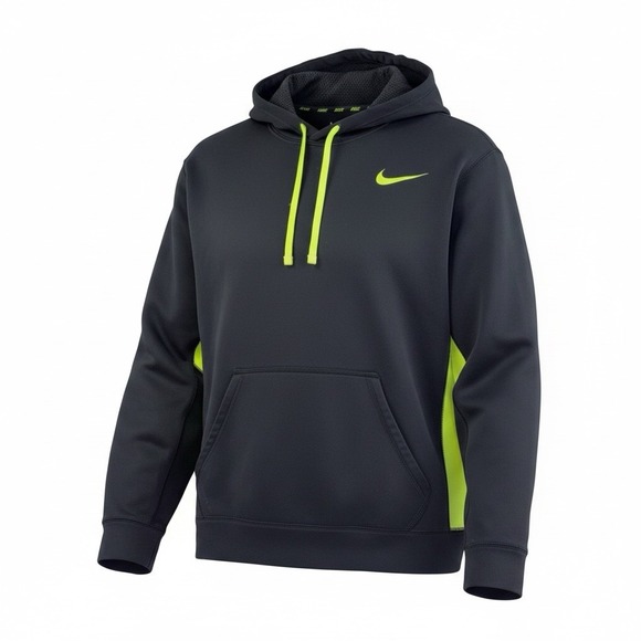 Nike Other - Nike Hoodie Mens Medium Therma Fit Black Neon Green Swoosh Pullover Sweatshirt